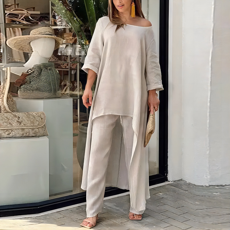 Linen Pant Wide - Ensemble deux pièces pour femme :