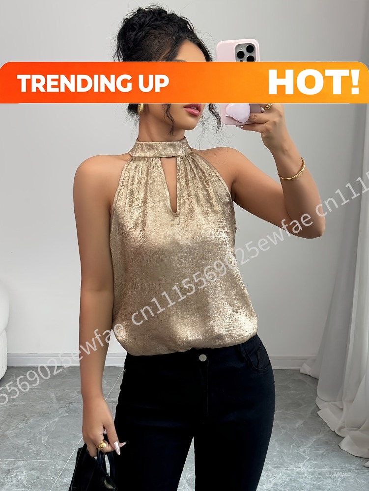 Blouse Off Shoulder - Chemisier Femme Doré Brillant Col Halter