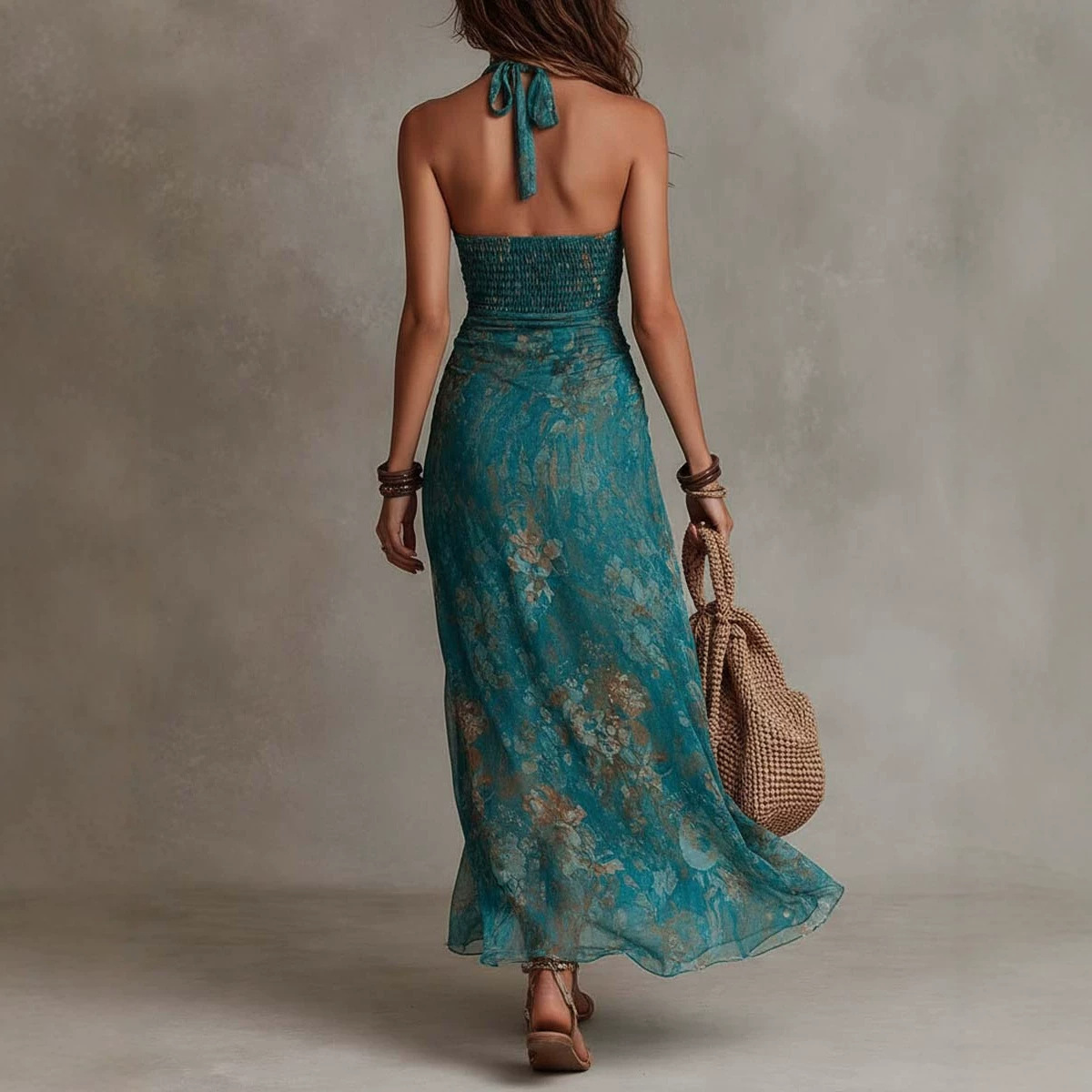 Robe longue bohème imprimée à  - Maxi Dress Halter avis et prix