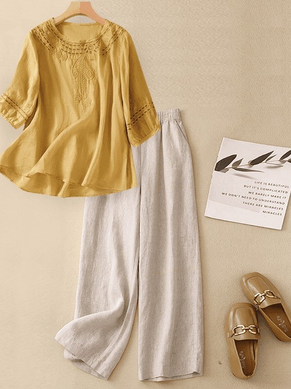 Ensemble haut de gamme en coto - Linen Pant Wide avis et prix