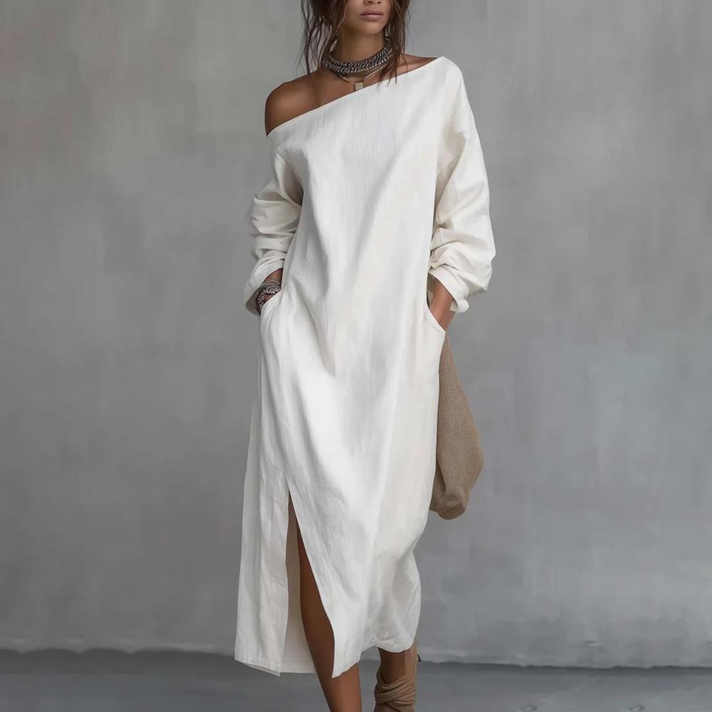 Robe longue asymétrique à manc - Linen Dress Wrap avis et prix