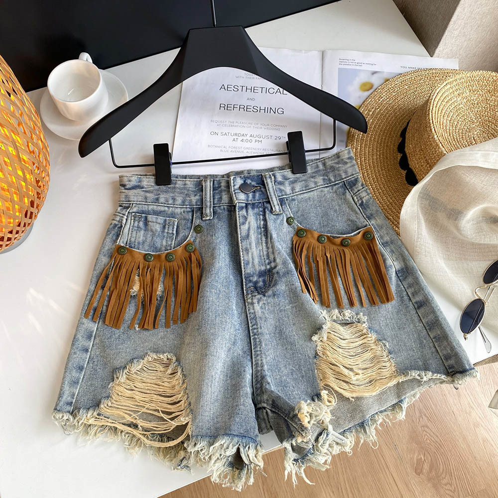 Jean déchiré à bord effiloché  - Shorts Denim Frayed avis et prix