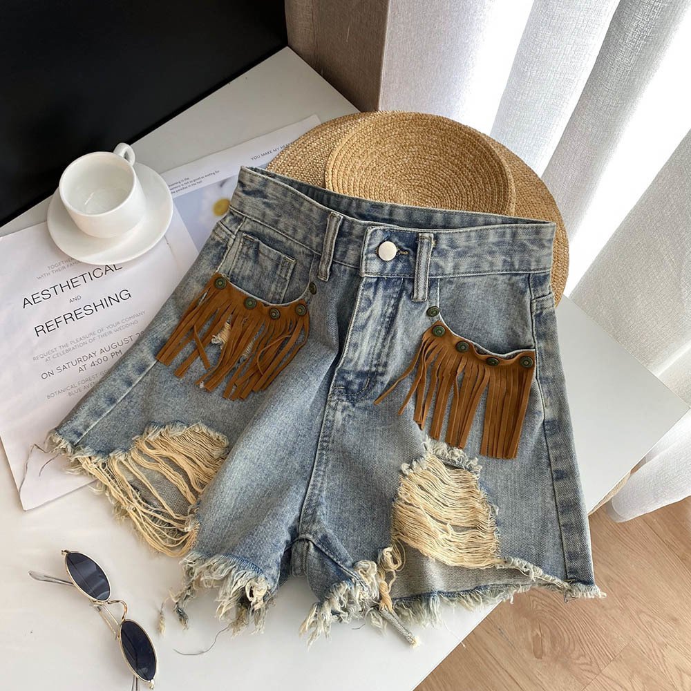 Jean déchiré à bord effiloché  - Shorts Denim Frayed avis et prix