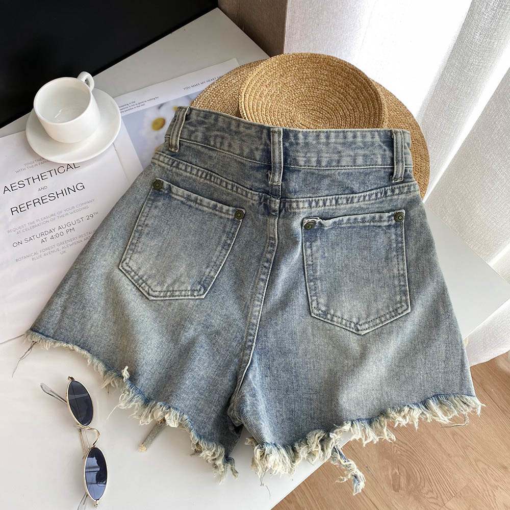 Jean déchiré à bord effiloché  - Shorts Denim Frayed avis et prix